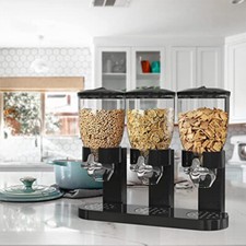 6L Black Kitchen Triple Cereal Dispenser Dry Food Storage Container Machine