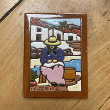 Vintage Tenerife Wall Tile Art Plaque Spain Spanish Souvenir Ceramic Retro