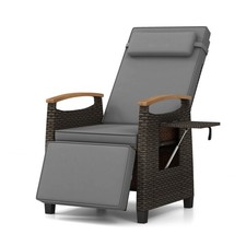 COSTWAY Patio Wicker Recliner Chair Rattan Lounger Adjustable Backrest Grey