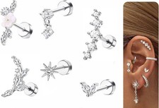 Ear Piercing Labret Ring Surgical Steel Stud Gemstone Flat Back Tragus Helix 16g