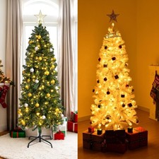 Pencil Slim Christmas Tree with Lights 4/5/6/7FT Xmas Artificial Home Pine Decor