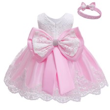 Baby Dress Bowknot Flower Dresses Lace Pageant Party Wedding Flower Girls Tutu 