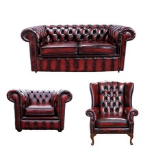 Chesterfield Sofa Suite Premium Oxblood Italian Leather 2 Seater/Club/High Back