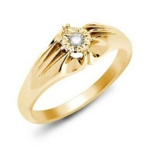 9ct Yellow Gold Gents Diamond Ring Solitaire Single Stone Gypsy Setting Hallmark