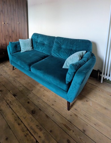 Teal velvet seater - velvet, sofa