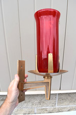 Used Wall Mount Sanctuary Lamp with Red Glass Globe (CU464) chalice co.