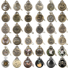 Vintage Pocket Watch Chain Animal Theme Necklace Chain Quartz Movement Watches