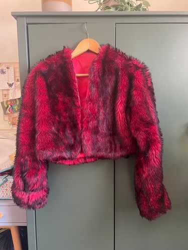 Red faux fur bolero - fur,