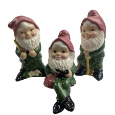 Vintage Ceramic Garden Gnomes Dwarfs Elves Shelf Sitters Set Of 3 Albertas Molds