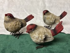 3 Red Head & Tail Standing Birds Metal Feet Resin 4”