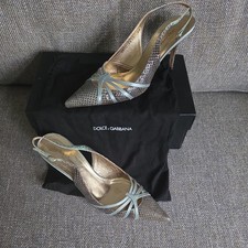 Dolce & Gabbana Black Python Snakeskin Leather Slingback Heels Sandals Shoes 40