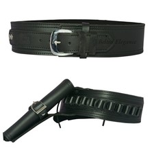 COWBOY Western Gun Holster Belt Genuine Black Leather Pistol & Revolver Gun Belt