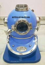 Sky Blue & Chrome Scuba SCA Diving Divers Helmet Nautical Handmade With Base