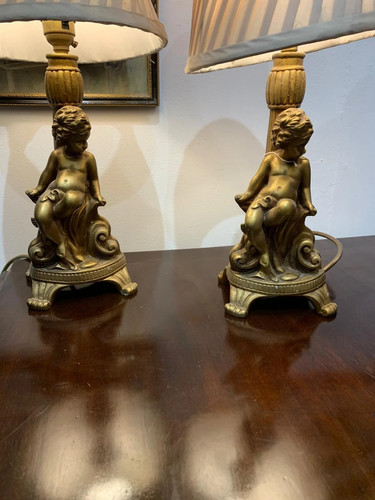 Pair cherub lamps - pair,