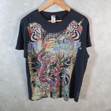 Vintage Don Ed Hardy Sport Skull Bones Snake T Shirt Men’s XL Black Tiger Y2K