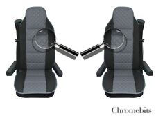 Premium Universal Grey Leatherette & Fabric Comfort Seat Covers For Truck Lorry
