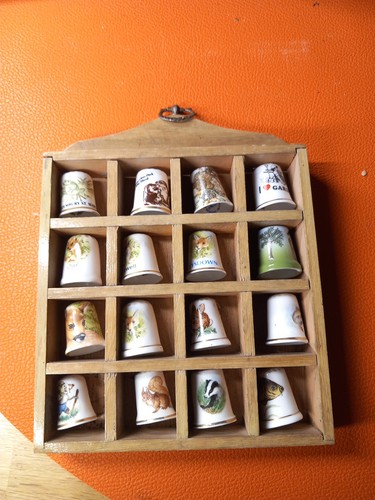 Wooden thimble display case - thimble,
