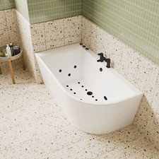Nuie Freestanding Whirlpool Corner Bath Black Jets Hydrotherapy 1500 1700 Tub