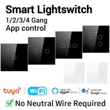 Tuya Smart Wifi Touch Light Switch NO Neutral Wire Required - EU 1/2/3/4 Gang