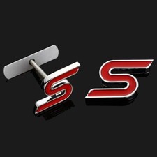 2x Red S Badge-Front Grille & Rear Boot Emblem Decal for Ford Fiesta Focus Kuga