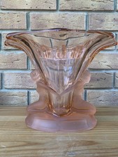 walther and sohne “Windsor” glass Art Deco Lady Vase With Flower Frog Pink