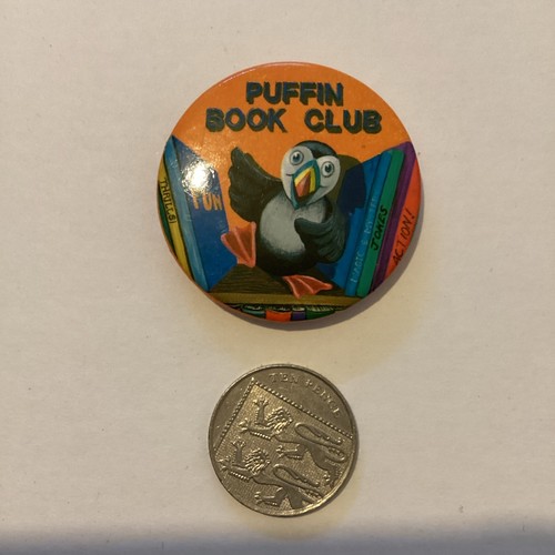 Puffin book club button pin - book,