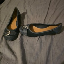 Clarks Active Air Ballet Slip On Shoes Flat Leather Navy Blue UK 5 D