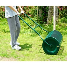 ROLLING COMPOST SPREADER GARDEN LAWN PEAT MOSS TOP SOIL FERTILISER 76L