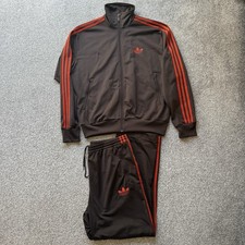 Adidas Mens Large Brown Red Tracksuit Track Top Bottom Firebird Originals Retro