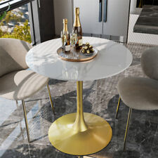 31" Small Dining Table Tulip Table Coffee Shop with Brushed Metal Pedestal Base 