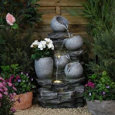 Serenity Cascading Rock Water Feature Two Birds LED Lights Fountain 54cm