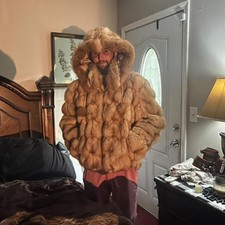 Men's Natural Real Fox Fur Coat Hooded Winter Warm Thick Jacket Overcoat Outwear