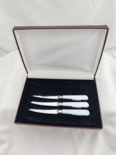Dessert Knives 3x Sheffield Stainless Steel Faux Bone Handles Vintage Boxed  L14