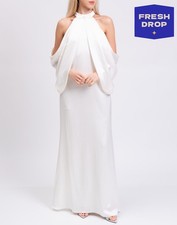 RRP€950 BADGLEY MISCHKA Gown US10 UK14 IT46 XL Ivory Lined Draped