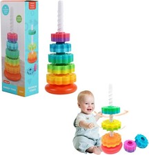 Spinning Stacking Rainbow Tower Toy Gear Toy Rainbow Stacking Tower for Toddlers