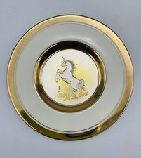 The Art Of Chokin Unicorn Plate 6.5” White w Gold Trim Dynasty Gallery