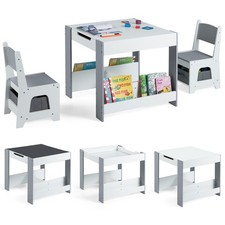 3-Piece Toddler Wooden Activity Desk Kids Grey Table and Chairs Set