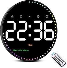 Large LED Digital Wall Clock Indoor Temperature Date Alarm Clock for Bedroom