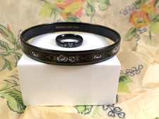 Vintage Michaela Frey Team Black Enamel Bangle with roses and Ring Size N 1/2