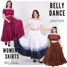 Women's Gypsy 4 Tier 25 Yard Belly Dance Cotton Skirt 30 Color Option Available
