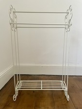 Vintage White Metal Towel Rack Shabby Chic Style