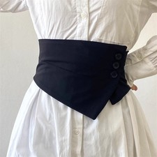 Women Black Button Belt Corset Waistband Obi Punk Accessory Wide Japanese
