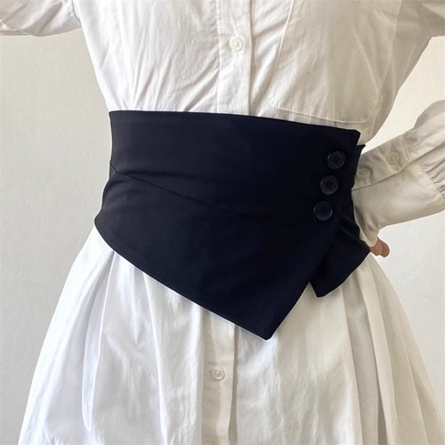 Women black button belt - button, corset