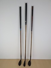 Vintage Wooden Golf Clubs Irons X3 Hickory Shafts Display Pieces Prop Good Condi