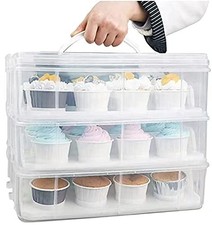 3 Tier Cupcake Carrier with Lid,Holds 36 Cupcakes or 3 Large Cakes Food Trans...