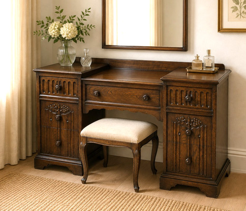 Carved oak dressing table - carved,