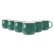 6x Coloured Enamel Belly Mugs Metal Camping Tea Coffee Cups Set 375ml Green