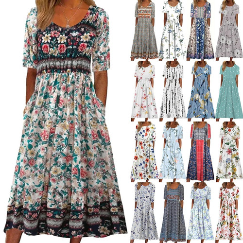 Womens short sleeve boho loose - short,