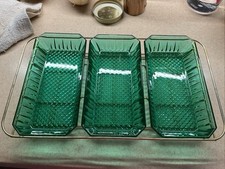 Vintage Arcoroc France Emerald Green Rectangular Dishes - Set Of 3 With Stand
