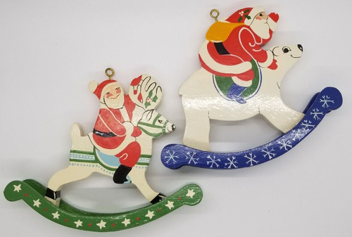 Ornaments wooden santa riding - ornaments,